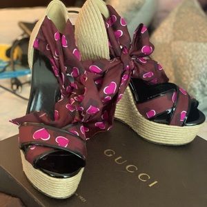 Gucci Carolina Heart Espadrille Platform Wedge